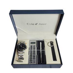 Men's Cote d' Azur Watch and Calculator Gift Set w Flashlight & Ink Pen New Box